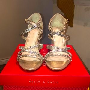 Gold Metallic and Rhinestone Heels